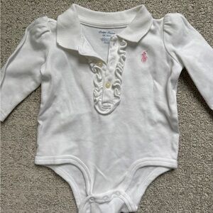 Baby Ralph Lauren White Long-Sleeve Baby Bodysuit with Pink Pony